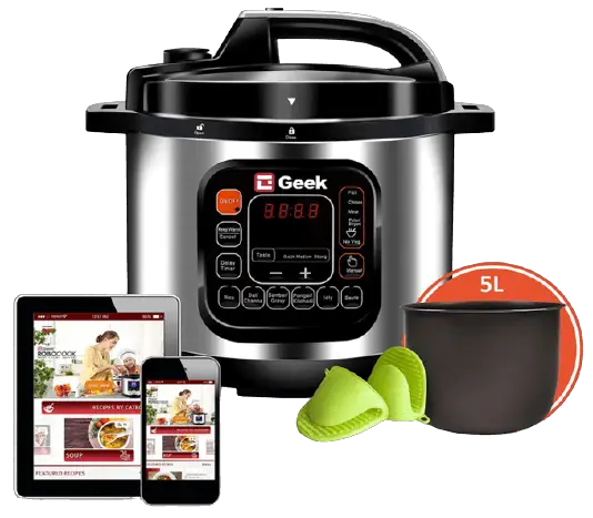 Geek Robocook 5 L Electric Pressure Cooker, Preset Menu, Non-Stick Pot, Black
