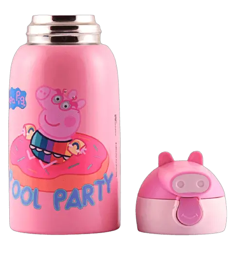 IASPRODUCTS Stainless Steel Insulated Peppa Pig Cartoon Design for Hot & Cold Sipper Water Bottle_550ml_Pink
