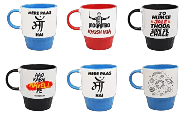 Tuelip Set of 6 Mix Printed Design for Tea & Coffee Ceramic Coffee Mug