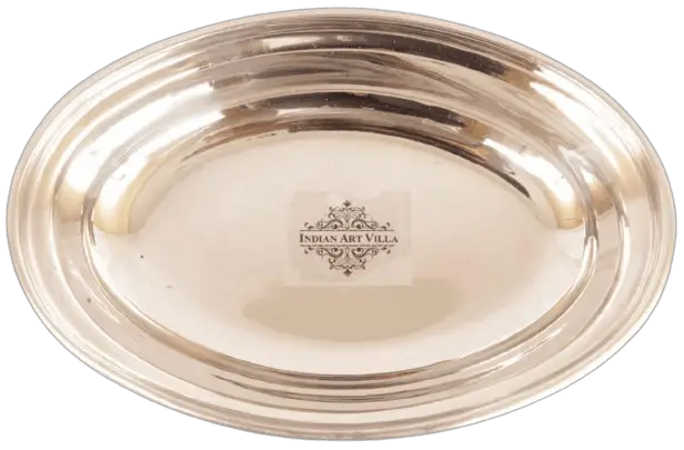 IndianArtVilla Oval Steel Copper Platter Plate with Serving Spoon, Serve Ware Tableware, 800 ML