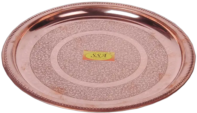 SHIV SHAKTI ARTS Handmade Pure Copper Plate/Thali Dish Embossed Design Round Shape Dinner Plate