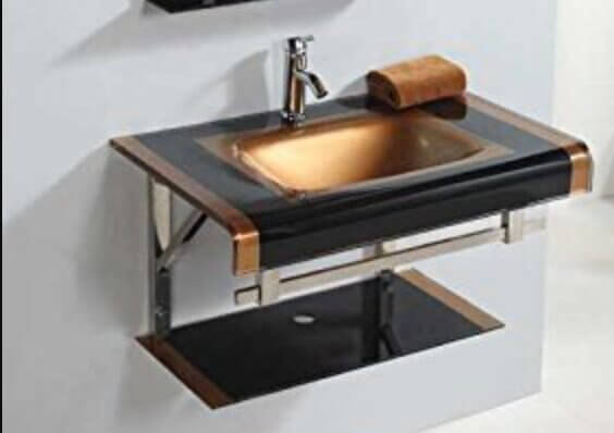 Sagar Glass Art Black & Gold Glass Wash Basin
