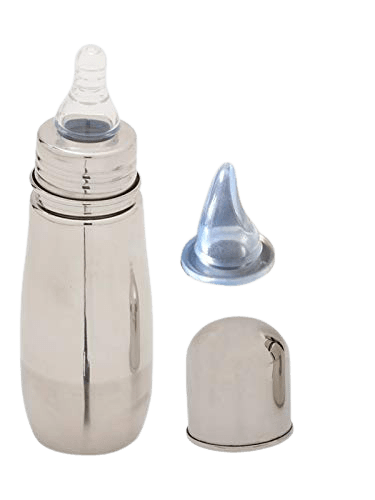 Baby Trendz Stainless Steel Baby 2 in 1 Feeding Bottle 220ml Capacity with Additional Sipper Nipple (Sleek Bottle)