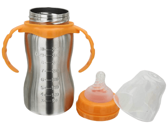 Depurika Stainless Steel Newborn Baby (2 in 1) Sipper/Feeding Bottle | Steel Feeder Cum Sipper Pack of 1 (Orange_Bottle 290ML)