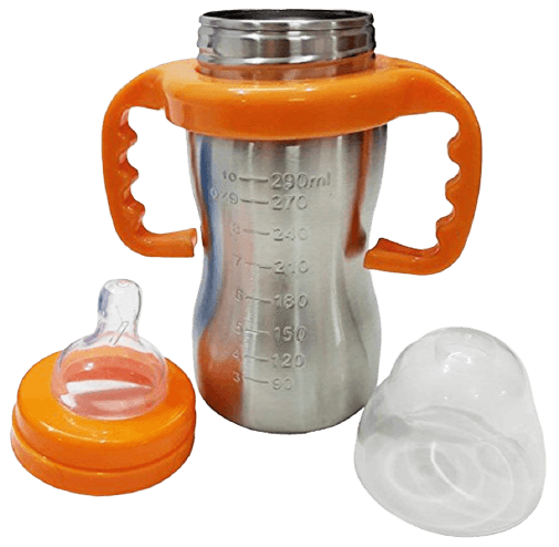 JMI Organic Kidz High Grade Stainless Steel 2 in 1 Sipper and Feeding Bottle with Silicone Nipple for Baby