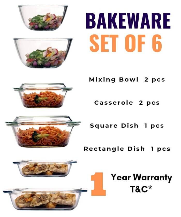 Femora borosilicate glass microwave-safe dish, mixing bowl, casseroles set of 6 (small)
