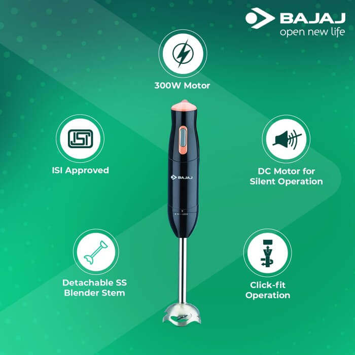 Bajaj HB-21 hand blender 300 Watt, black and peach