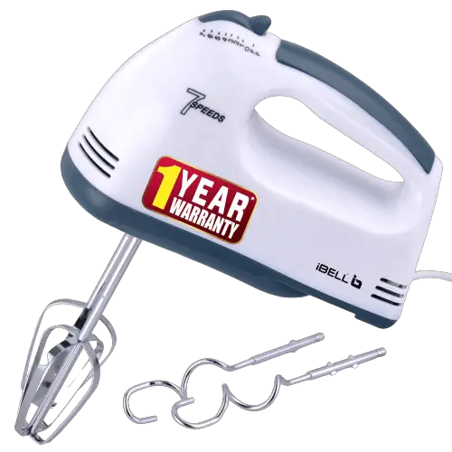iBELL IBLWHITES03NEW Whites Electric Hand Mixer, Blender, Beater and Cream Maker with 7 Speed Control, 2 Dough Hooks and 2 Beaters