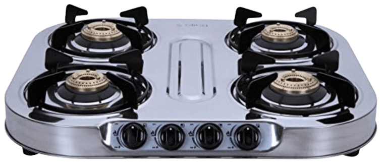 Elica 4 Burner Stainless Steel Gas Stove (INOX 604 SS) - Manual, Silver